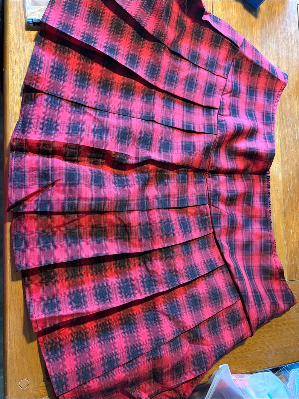 Red Plaid Pleated Mini Skirt - Womens